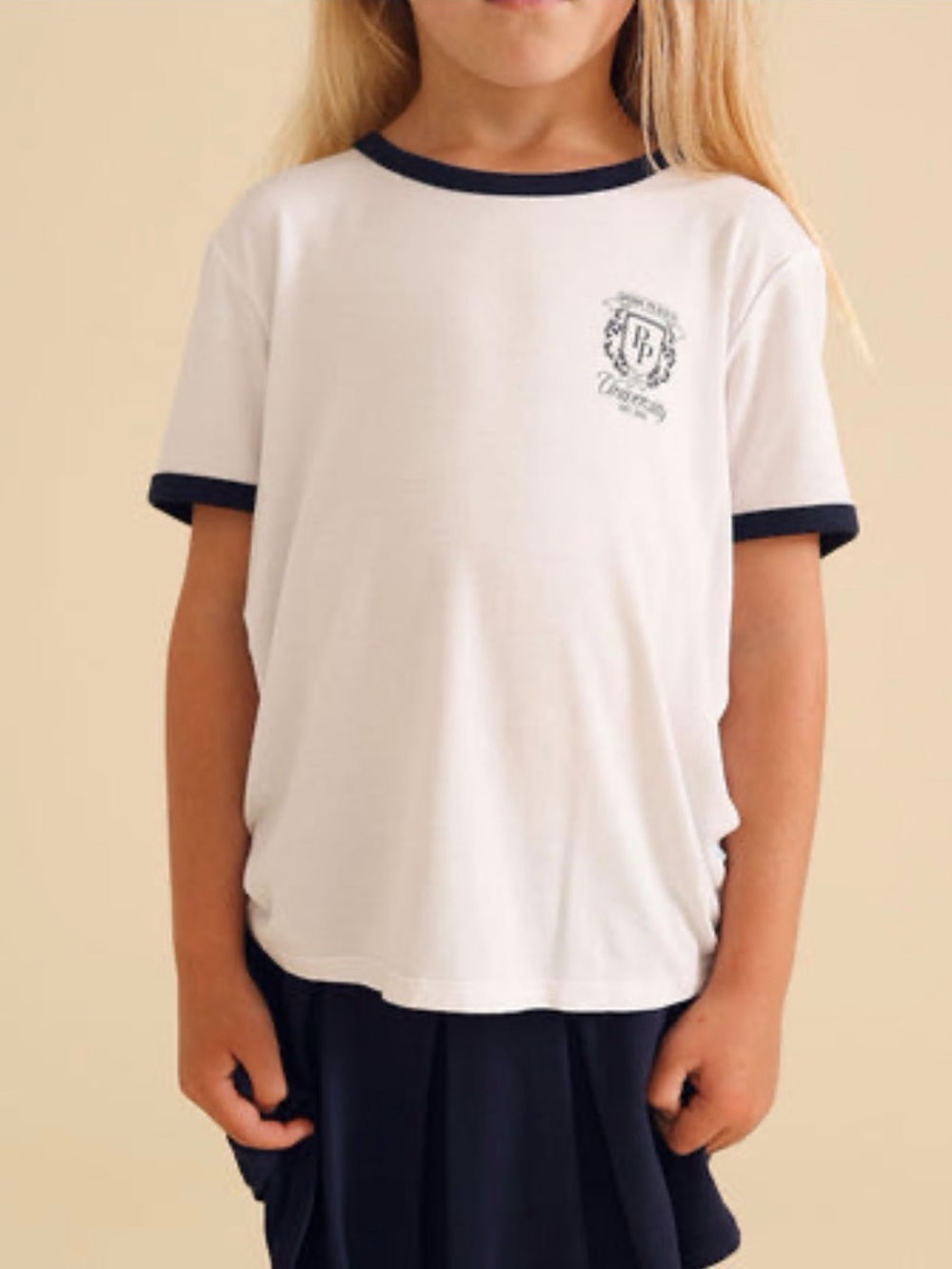 Posh Peanut White Ringer Tee with Navy Trim